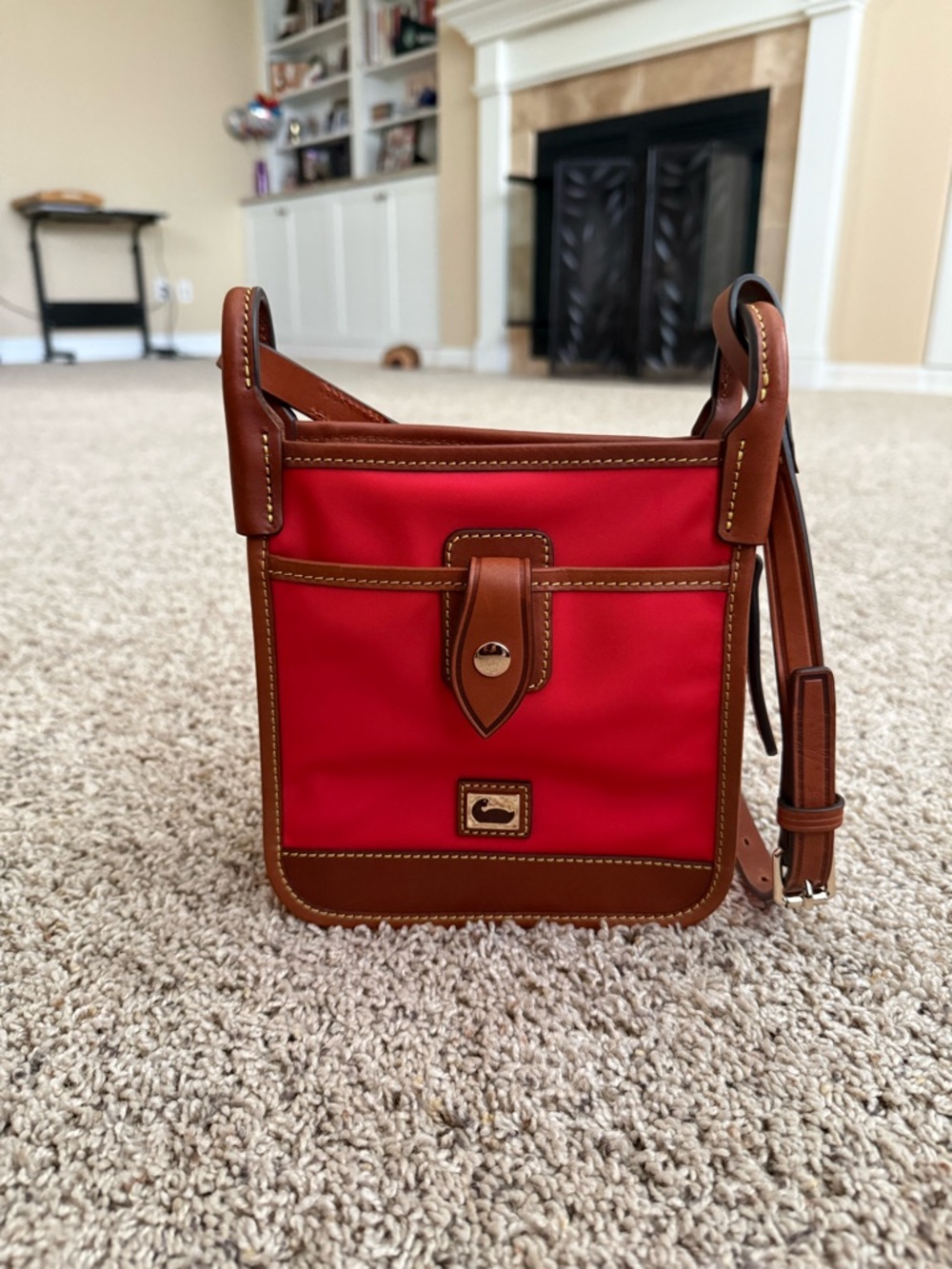 Dooney & Bourke Red Crossbody with Brown Leather Trim